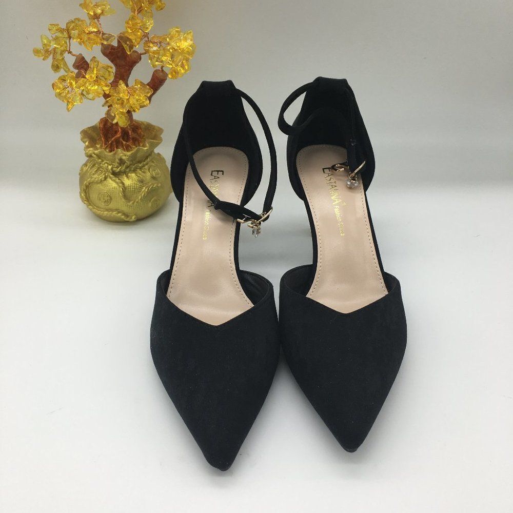 Eastanna Black Women Pointed Toe Ankle Strap Sandals